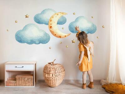 Autocollant mural 100x124 Lune et nuages à l'aquarelle pastel