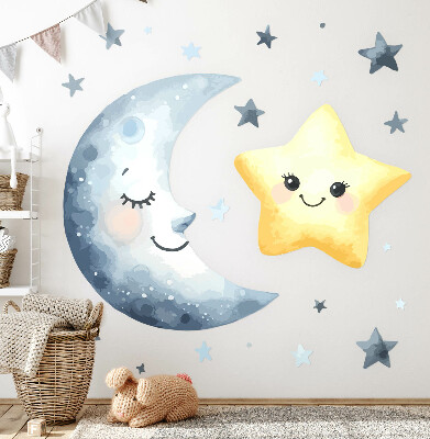 Autocollant mural 100x173 Lune et étoile dans un style aquarelle nocturne