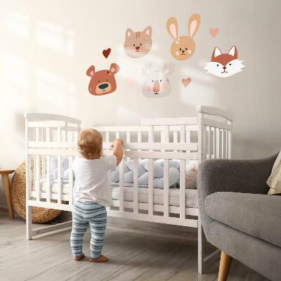 Autocollant mural 100x162 Animaux de la forêt dans des cœurs pastel bohèmes
