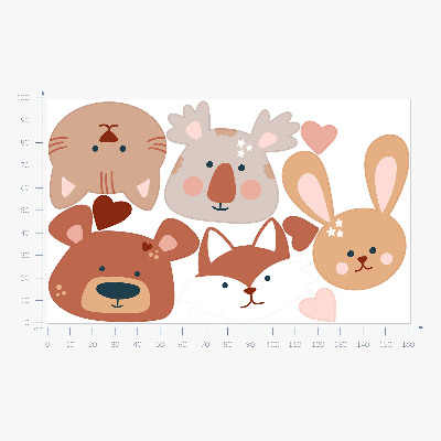 Autocollant mural 100x162 Animaux de la forêt dans des cœurs pastel bohèmes