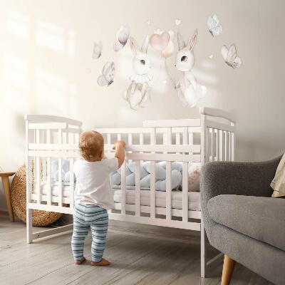 Autocollant mural 100x126 Lapins ballons style bohème pastel