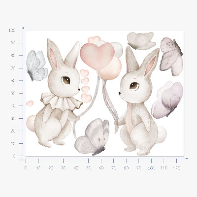 Autocollant mural 100x126 Lapins ballons style bohème pastel