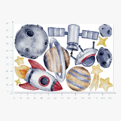 Autocollant mural 100x146 Espace pastel avec des planètes et une fusée