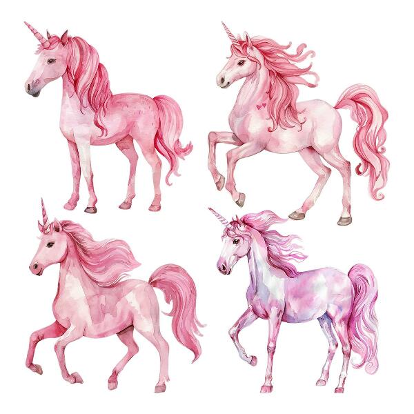 Autocollant mural 100x145 Aquarelle pastel Chevaux et licornes