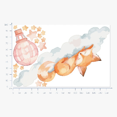 Autocollant mural 100x156 Renard pastel dans un nuage avec des étoiles et un ballon