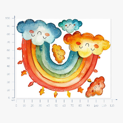 Autocollant mural 100x119 Nuages colorés et ciel aquarelle arc-en-ciel