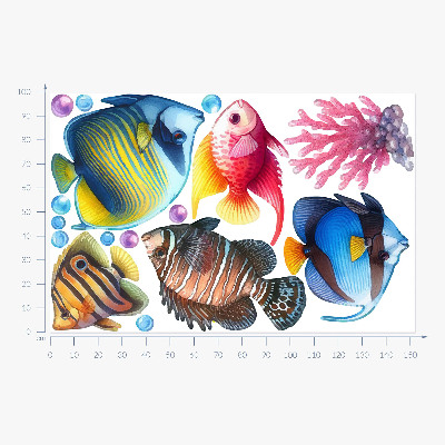 Autocollant mural 100x152 Le monde sous-marin des poissons aquarelles colorés