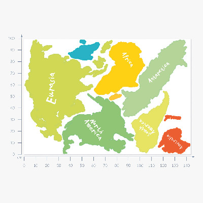 Autocollant mural 100x145 Carte pastel des continents, illustration graphique