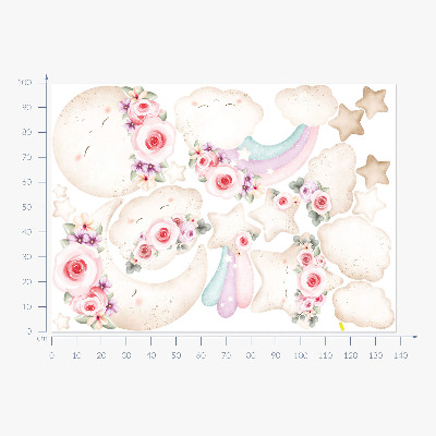 Autocollant mural 100x138 Ciel fleuri dans un style bohème aquarelle