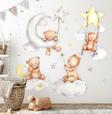 Autocollant mural 100x177 Ours en peluche dans un ciel pastel aquarelle