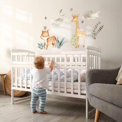 Autocollant mural 100x165 Plantes et safari aux tons pastel