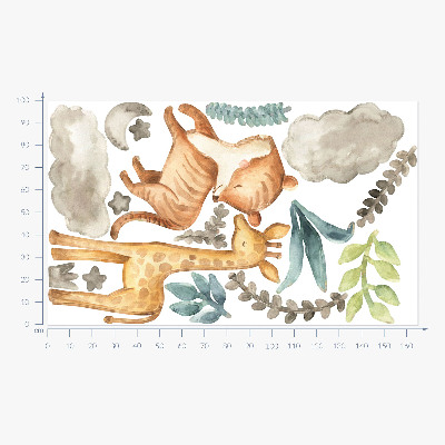 Autocollant mural 100x165 Plantes et safari aux tons pastel