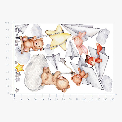 Autocollant mural 100x142 Aquarelles d'animaux mignons aux pastels