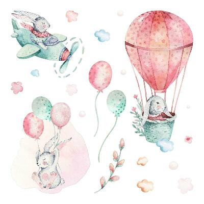 Autocollant mural 100x118 Des lapins dans un paradis bohème pastel