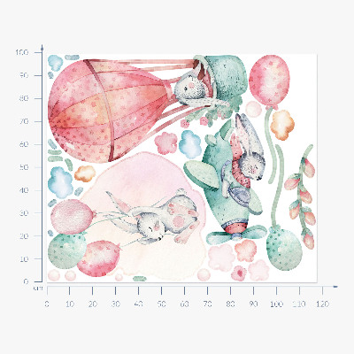 Autocollant mural 100x118 Des lapins dans un paradis bohème pastel