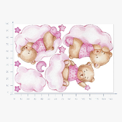 Autocollant mural 100x145 Ours en peluche mignons sur des nuages aux pastels aquarellés