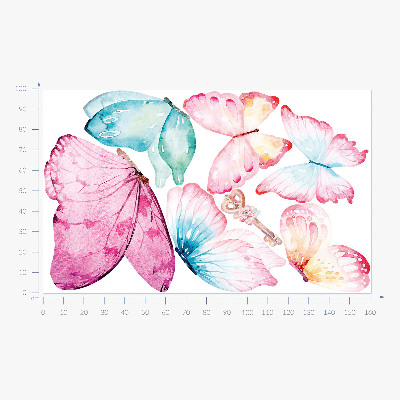 Autocollant mural 100x161 Clé avec des papillons pastel dans un style aquarelle