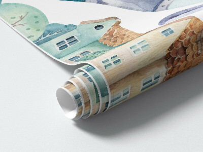 Autocollant mural 100x145 Hélicoptère et avion dans une ville pastel