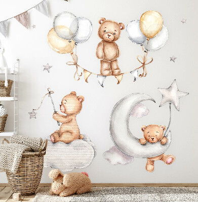 Autocollant mural 100x146 Ours en peluche et ballons pastel dans un style aquarelle
