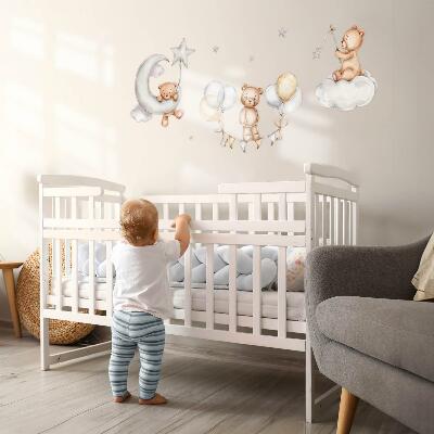 Autocollant mural 100x146 Ours en peluche et ballons pastel dans un style aquarelle
