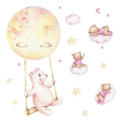 Autocollant mural 100x142 Ours en peluche dans le ciel à l'aquarelle pastel