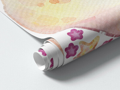 Autocollant mural 100x142 Ours en peluche dans le ciel à l'aquarelle pastel