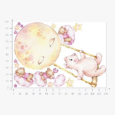 Autocollant mural 100x142 Ours en peluche dans le ciel à l'aquarelle pastel