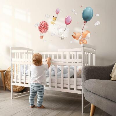 Autocollant mural 100x127 De mignons animaux en ballon dans un ciel pastel