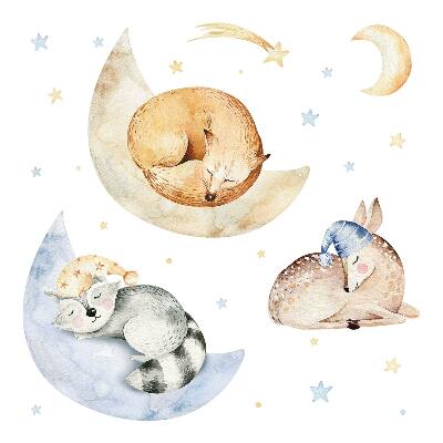 Autocollant mural 100x144 Aquarelles pastel représentant des animaux de la forêt dans l'espace