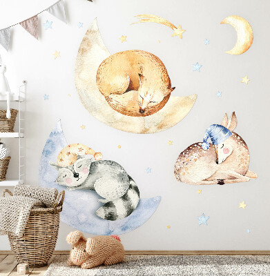 Autocollant mural 100x144 Aquarelles pastel représentant des animaux de la forêt dans l'espace