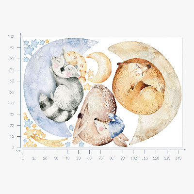Autocollant mural 100x144 Aquarelles pastel représentant des animaux de la forêt dans l'espace