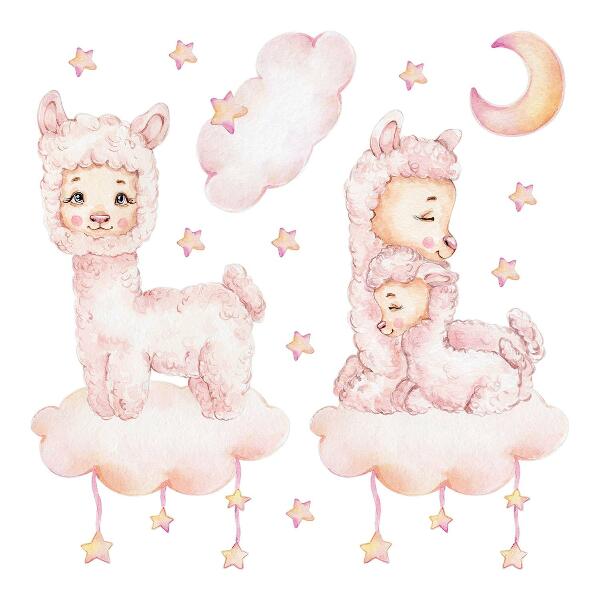Autocollant mural 100x180 Moutons pastel sur nuages et étoiles