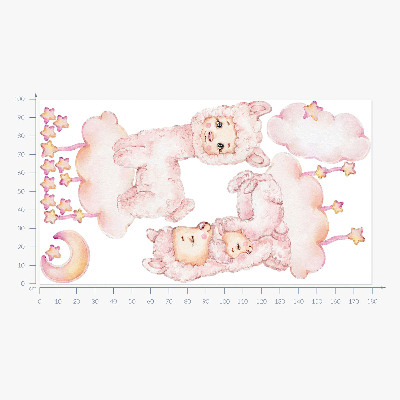 Autocollant mural 100x180 Moutons pastel sur nuages et étoiles