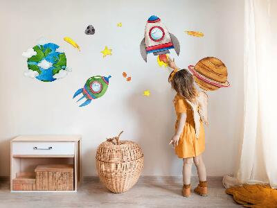 Autocollant mural 100x169 Aquarelle spatiale avec fusées et étoiles