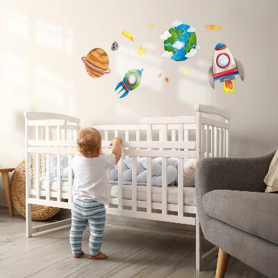 Autocollant mural 100x169 Aquarelle spatiale avec fusées et étoiles