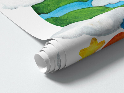 Autocollant mural 100x169 Aquarelle spatiale avec fusées et étoiles