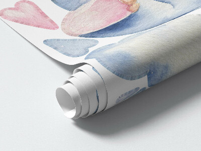 Autocollant mural 100x169 Famille d'hippopotames avec des ballons et des nuages pastel