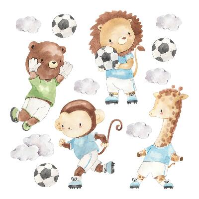 Autocollant mural 100x145 Animaux sportifs de style aquarelle avec un ballon