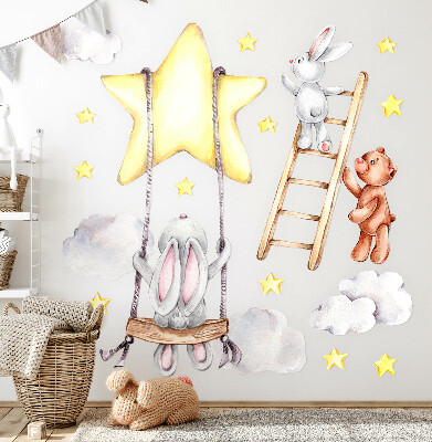 Autocollant mural 100x154 Aquarelle pastel animaux et nuages