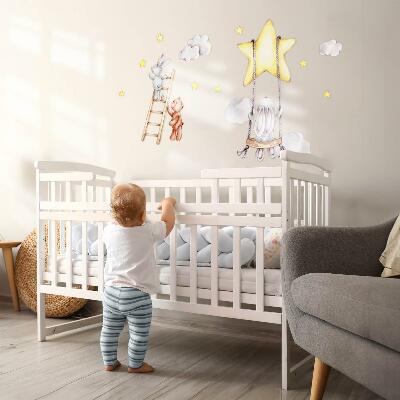 Autocollant mural 100x154 Aquarelle pastel animaux et nuages