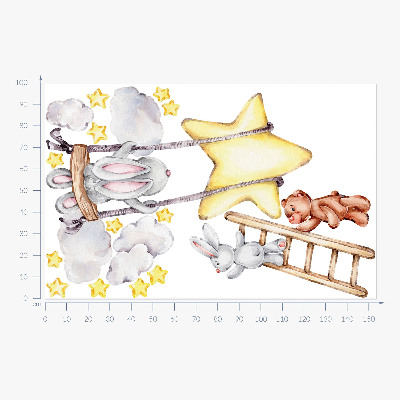 Autocollant mural 100x154 Aquarelle pastel animaux et nuages