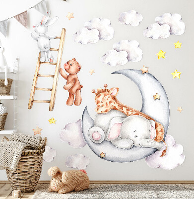 Autocollant mural 100x136 Animaux pastel dans les nuages et les étoiles