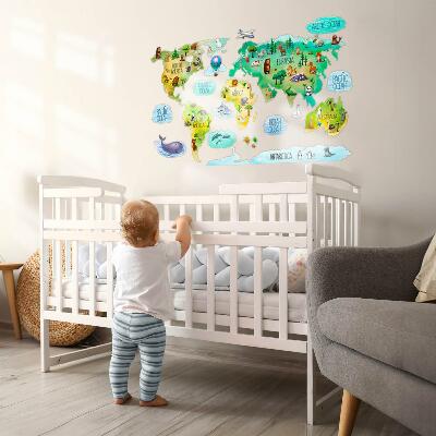 Autocollant mural 100x156 Carte du monde colorée avec continents et nature