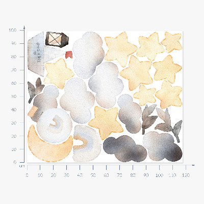 Autocollant mural 100x118 Motifs de nature céleste à l'aquarelle pastel