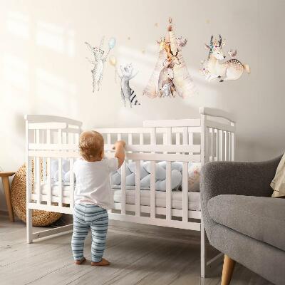 Autocollant mural 100x162 Animaux de la forêt au pastel dans un style aquarelle