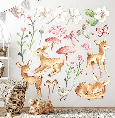 Autocollant mural 100x148 Animaux de la forêt à l'aquarelle pastel avec des cerfs