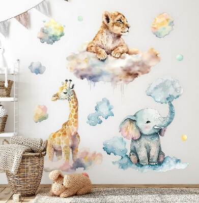 Autocollant mural 100x159 Safari avec des animaux sauvages peints dans les nuages