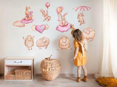 Autocollant mural 100x160 Nuages pastel avec moutons et lapins