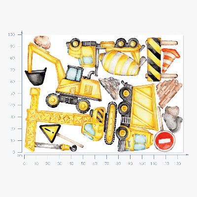 Autocollant mural 100x135 Construction - machines et véhicules à l'aquarelle