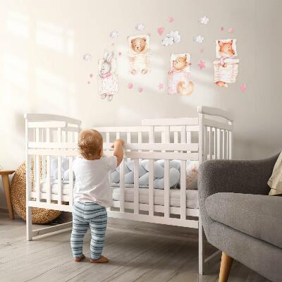 Autocollant mural 100x135 Animaux mignons dans un style aquarelle pastel